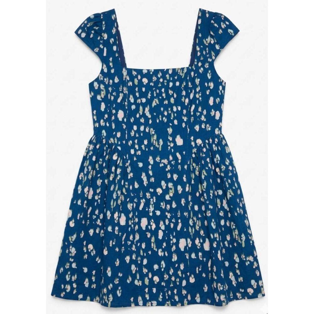 Scoop nyc womens large square neck skater dress blue floral linen cotton